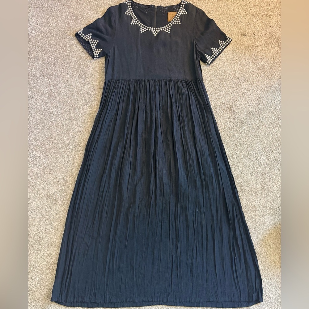 Vintage Double D Ranch Black Silver Stud Maxi Dress Circa 90s Size XS Oversized
